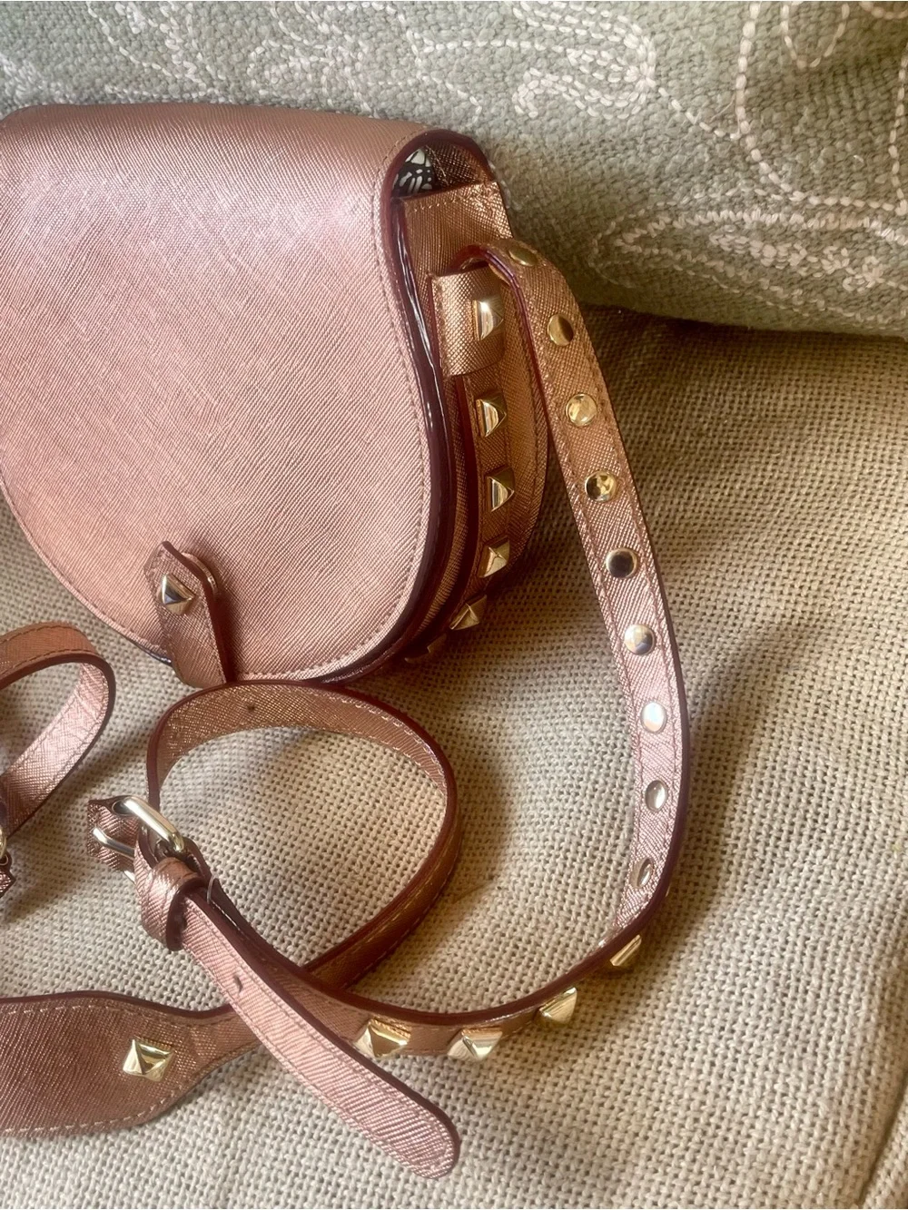 Rebecca Minkoff Saffiano Studded Saddle Bag Rose Gold Bronze 🌟👜